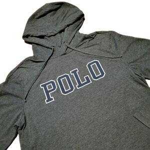 Polo Ralph Lauren Long Sleeve Hooded Shirt Hoodie Gray Medium Big Logo